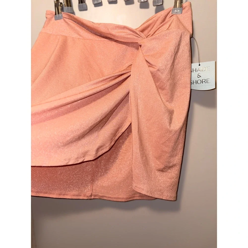 Shade & Shore Metallic‎ Peach Pink Twist Front Swim Sarong Cover Up Skirt Medium